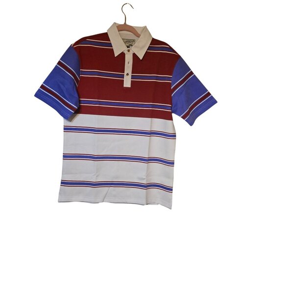 Bogey Boys Mens Large Striped Golf/ Goat Polo Red/ Purple Short Sleeve Preppy‎ - Picture 2 of 7